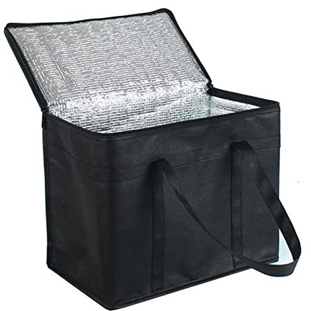 Thermally Insulated Black Cool Bags - Keep Food Warm Or Cool, Collapsible & Foldable (L)