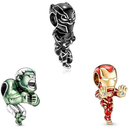 Doyafer - Breloque en argent sterling 925 - Iron Man, Winnie, Mickey et Minnie - Pour bracelets et colliers de femme - 3 pièces/paquet, Argent