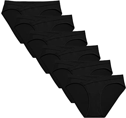 Molasus Cotton Crossover Maternity Underwear Under Bump Pregnancy Bikinis Panties Pack of 6,Black,Medium