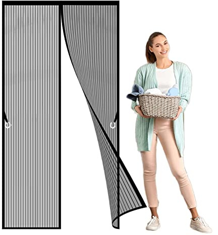 Magnetic Fly Screen Door 100 x 265 cm, Mesh Door Screen, Magnetic Mosquito Screen, Noiseless Closure for Campers, caravans, and RVs, Black
