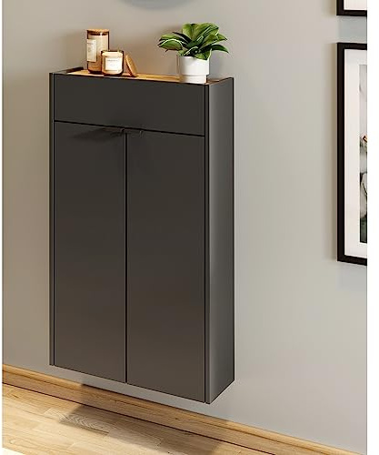 Lomadox Flurschrank Schuhschrank 56cm in grau mit Eiche ideal für schmale Flure, B/H/T ca. 56/97/22 cm