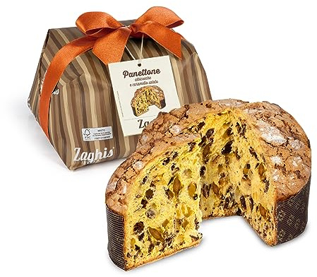 ZAGHIS Panettone Caramello Salato e Morbida Albicocca Candita 750gr, Glassato con Amaretto, Bastoncini di Mandorla e spolverato con Zucchero a Velo