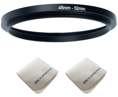 48mm Lens to 52mm Camera Lens Adapter 48mm to 52mm Step Up Ring Adapter Ring for All Brands of UV ND CPL, with Premium Lens Wiping Cloth 2 Pack (48mm-52mm)