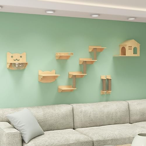 Kletterwand Katzen Set, Platzsparende Katzen Kletterwand, Inklusive Katzenhaus, Katzenleiter, Katzenkratzbaum, Katzenbrücke, DIY (Size : Package 4)