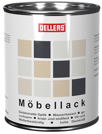 OELLERS Möbellack, RAL 9001 Cremeweiß, 1 Liter, wasserbasierte seidenmatte Holzfarbe für innen & außen, kein Schleifen, Holzlack, Bunt Lack auch für Metall, Holz & Kunststoffe
