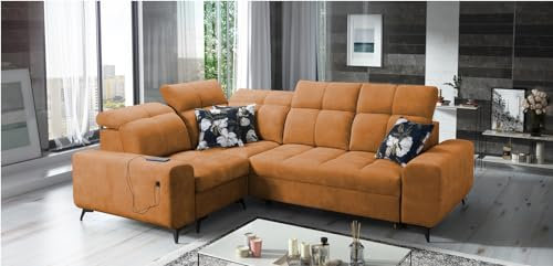 All4All Ecksofa Gilbert II 266X201cm - Schlaffunktion - Bettkasten - L-Form - Couch - Eckcouch - Schlafsofa - Sofaeck - Bett - Wohnlandschaft - Verstellbare Kopfstützen - Wawe 6 Links