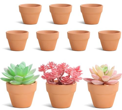 Lucywey Lot de 10 Petits Pots en Terre Cuite - 5 cm - Mini Pots en Terre Cuite - pour Plantes succulentes - Mini Pots de Fleurs en Terre Cuite - pour la décoration intérieure et extérieure