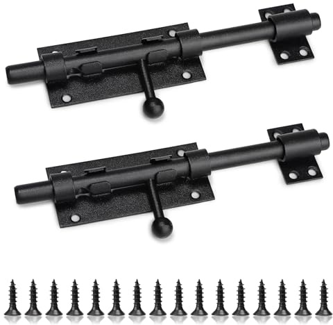 EFUTURETIME 2 x Türriegel Außen Edelstahl 8 Zoll Schlossriegel Schwarz | Stallriegel 20cm Bolzenriegel Massiv Riegelschloss mit 16 Schrauben für Innen und Außen