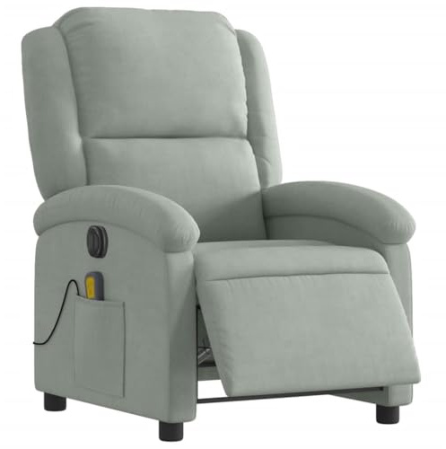 vidaXL Massagesessel, Sessel Elektrisch, Relaxsessel mit Liegefunktion Vibrationsfunktion, Fernsehsessel Liegesessel für Wohnzimmer, Hellgrau Samt