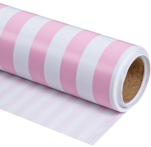 RUSPEPA Geschenkpapier – Mini-Rolle – rosa und weißes StreifenDesign, perfekt für Hochzeit, Geburtstag, Babyparty, Party – 44,5 cm x 10 m