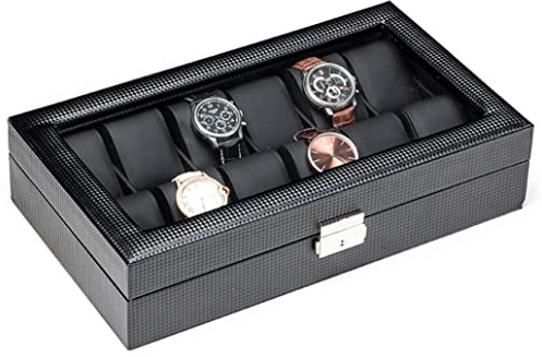 Wnota Uhrenbox Uhrenbox Aus Leder Mit 12 Fächern, Schmuckschatulle, Aufbewahrung, Vitrine, Organizer, Anzug, Uhr-Organizer Uhrenschachtel