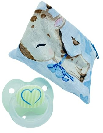 Aufbewahrung Schnuller-Tasche XL für 2-4 Nuckel Giraffe hellblau beige