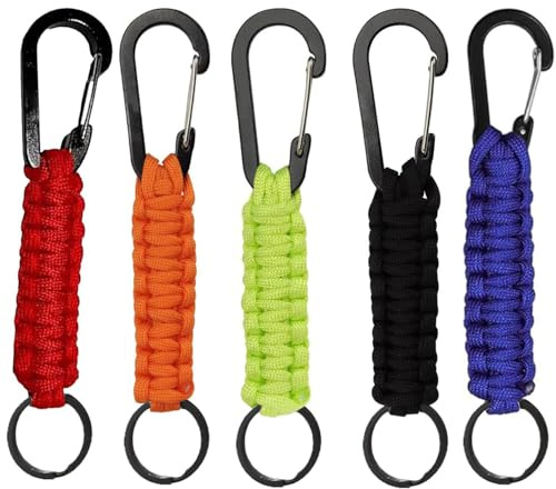 5 Pcs Keyring with Carabiner, Paracord Keychain Hook, Lanyard Clips, Braided Paracord Carabiner, for Men Women Outdoor Camping Hiking