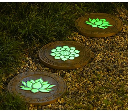 Trittsteine für Garten Runder Trittstein für Den Außenbereich mit Leuchtendem Lotus, 12,8 Zoll Großer Deko-Garten-Trittstein, Der Im Dunkeln Leuchtet, 2 Stück 3 Stück Gehwegwegstein, 3D-Blumen ( Color