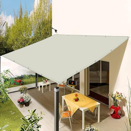 Sonnensegel Wasserdicht 3.6 x 7 m, Sunsail Sonnensegel Windschutz Reißfest Wetterfest Sonnensegel Balkon mit Ösen Und Befestigungsseile, Elfenbein