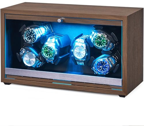 ANWBROAD Uhrenbeweger für 6 Uhren Spinner mit LED und superleisen Mabuchi-Motor Uhrenrotator 4 Rotationsmodi Uhrenbewegerbox Uhrenschüttler Geschenk JWW003M