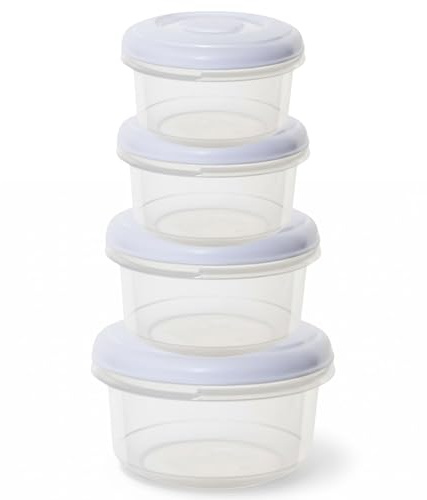 Q&H - Round Food Storage Containers - Set Of 4 Plastic Box - Airtight Lid, Stackable & Leak-Proof - Freezer, Microwave & Dishwasher Safe - Ideal For Meal Prep - Kitchen & Outdoor Picnic Use