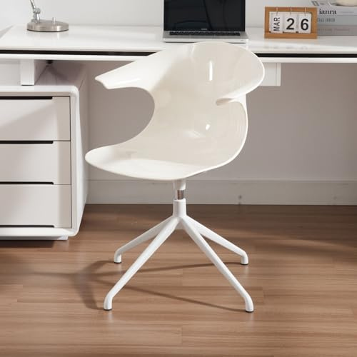 chairus Drehstuhl Schreibtischstuhl PC Kunststoff Schminkstuhl Bürostuhl für Arbeitszimmer Chefsessel mit Metallbeinen für Büro Wohnzimmer (Weiß)