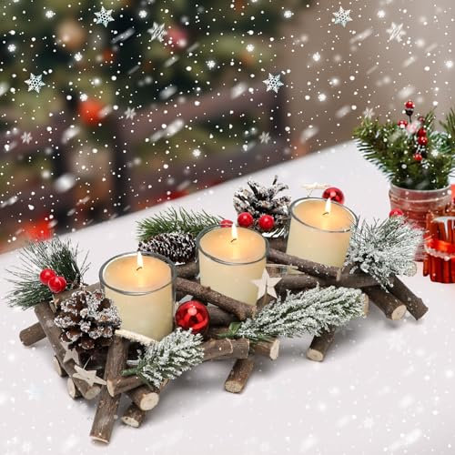 RANJIMA Kerzenhalter Adventskranz Länglich, Dekorativer Kerzenständer für Weihnachten und Herbst, Teelichthalter Weihnachten Teelichtgläser, Kerzenhalter, Adventsgesteck Modern Deko Tisch Wohnzimmer