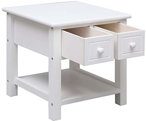 Tidyard Beistelltisch mit 2 Schubladen Couchtisch Sofatisch Holztisch Kaffeetisch Wohnzimmertisch Nachttisch Teetisch Pflanzenständer Telefonständer Tisch Weiß 40 x 40 x 40 cm Paulownia Holz