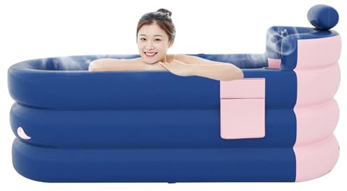 Blow Up Bathtub | Foldable Hot Water Bath Tub - Freestanding Blow Up Bathtub with Portable Feature for Adult SPA with Headrest Lumbar Support Side Storage Pocket