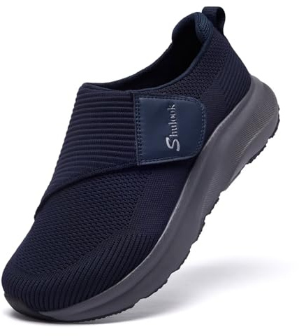 SHULOOK Extra Weit Diabetiker Schuhe Herren für Geschwollene Füße Senior Schuhe mit Klettverschluss 2E (Dunkelblau EU45)