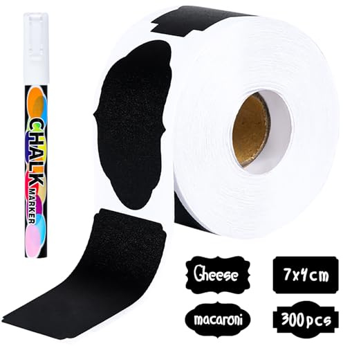300 Stück Tafel-Aufkleber, wasserdichte Etiketten selbstklebend mit Stift, Küchen Klebeetiketten Partner für Gewürzgläser, Marmelade usw, 7x4cm