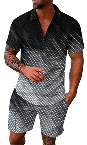 Herren-Trainingsanzug-Set, leicht und bequem, 2-teilig, für Herren, Sommer, bedruckt, Strand, Business-Anzug, mit Reißverschluss, Urlaubskleidung, modische Freizeitkleidung, Rot (Rosa Caliente), XXXL