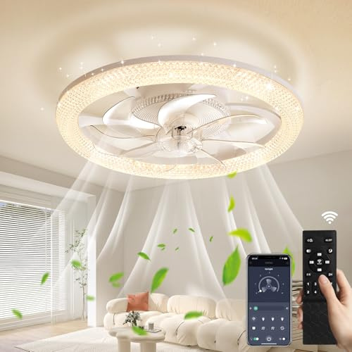 Lightasea Ventilatore da soffitto con luce, plafoniera con ventilatore e telecomando, 3 temperature di colore e 6 velocità, plafoniera a LED con ventilatore,silenzioso,per soggiorno e camera da letto