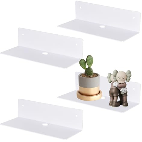 4er Set Acryl Schweberegale, Selbstklebend & Ohne Bohren, Wandregale für Badezimmer, Küche und Schlafzimmer – Kleines Weißes Regalbrett für Bücher & Dekoration (23x9x6cm, Tragkraft bis 3-4kg)