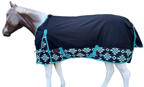 Tech Equestrian 1200 Denier Regendecke für Pferde (wasserdicht/atmungsaktiv und winddicht), atmungsaktives Regendecke für Pferde (Schwarz-Aztekenunterseite, 78)