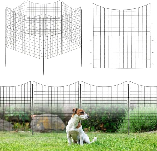 FANTASK 5 Stück dekorativer Gartenzaun, 98 cm hoch, Steckzaun Metall mit 6 Metallpfählen, Tierbarriere für Hunde, Schwarz