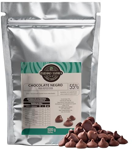 Chocolate negro para repostería Isidro Labrá con manteca de cacao puro en monedas chocolate dan valor al proceso de fundir y generar pasta de cacao base para la cobertura de chocolate. (1000gr, 55%)