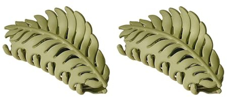 2 grüne Haarspangen, Blattform, viele Zähne, große Krallenklammern, rutschfeste Blätter, Haarspange, Haarklammer, Haarnadeln für Frauen und Mädchen, dünne, dicke Haarspangen, Haar-Accessoires (8,9 cm)