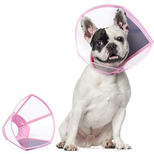 Hjumarayan Halskrause Hund - Transparenter Hundekragen Leckschutz Faltbarer Schutzkragen für die Genesung, Anti-Kratz Hundetrichter für Hunde nach OP, Rosa M