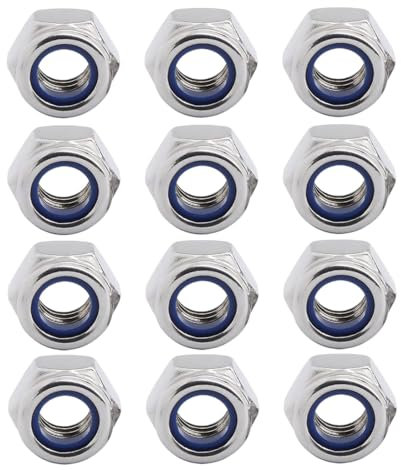 JUGUTA Tuerca M8, Tuercas De Acero Inoxidable De 8 Mm (12 Piezas), Mehurr Tuercas Hexagonales De Acero Inoxidable A2 304 (Din 985), Tuerca De Bloqueo De Nailon, Tuerca Autobloqueante Para Tornil