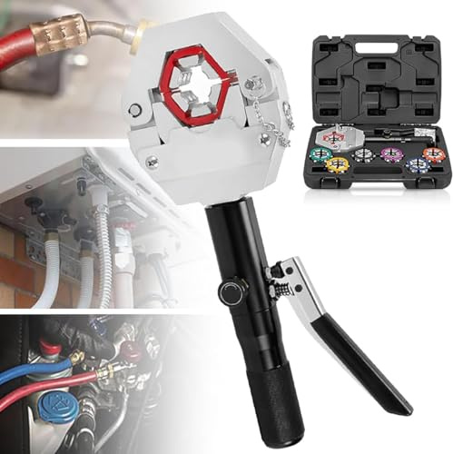 OZBME Pinza crimpatrice per Tubi Idraulici A/C, Kit crimpatrice per Aria condizionata, utensile per crimpatura con Set di 7 matrici, intervallo 3/8-7/8