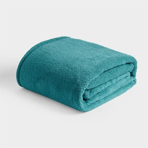 Brentfords Teddy Fleece Blanket for Bed, Super Soft Warm Cosy Plain Teal Fleece Throw Blanket for Sofa Lightweight Plush Winter Summer King Size Blankets, 200 x 240cm