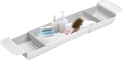 Plateau De Bain pour Baignoire | Plateau de Baignoire Extensible, Tablette à Savon,Support À Drainage Rapide Organisateur De Stockage Spa Maison pour Appartement Hôtel Résidence Gel Douche Shampooing