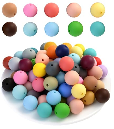 YceLon Silikon Perlen, 100 Stück Farbige Bastelperlen 12mm, DIY Schmuckperlen für Halsketten Armbänder Schlüsselanhänger, Kreatives Handwerkset für Erwachsene und Kinder Silikonperlen