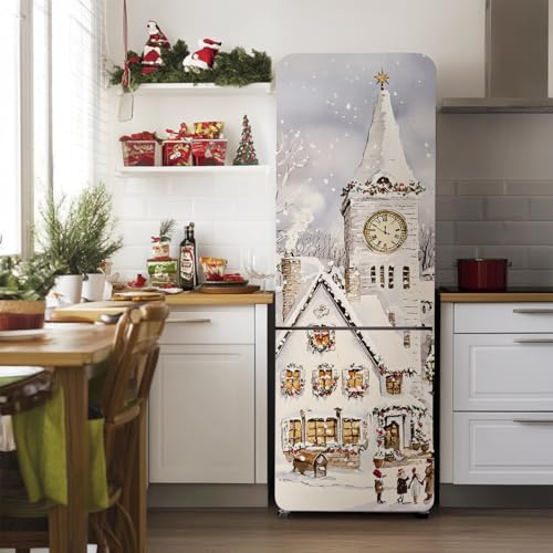 Alwayspon Vinilo autoadhesivo para nevera, 56 x 163 cm, adhesivo de vinilo para nevera, calcomanía extraíble para decoración del hogar, cocina y hogar, estilo retro de invierno