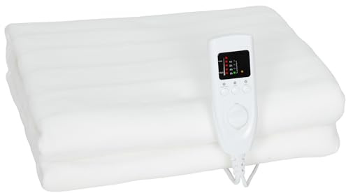 HOMCOM Coperta Elettrica con 5 Livelli di Calore e 2 Zone di Controllo Indipendenti, Coperta Riscaldante in Poliestere, 160x140 cm, Bianco