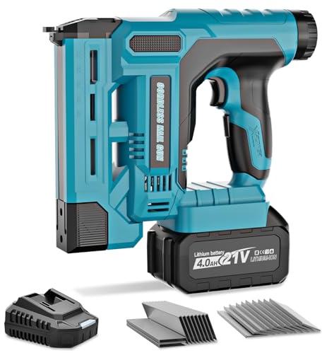 balyram Clavadora Electrica de Clavos Compatible con Makita 18V, Grapadora Clavadora 2 en 1 18GA con batería 4.0Ah, Profundidad Ajustable, 1000 clavos y 1000 grapas incluidas para mejoras del hogar