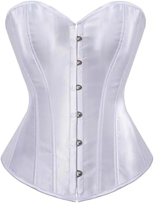 SNGUOQ Korsetter för kvinnor snörning bustier topp sexig överbyst kroppsformande underkläder set svart satin midja cincher för rollspel och fester, Vitt, L