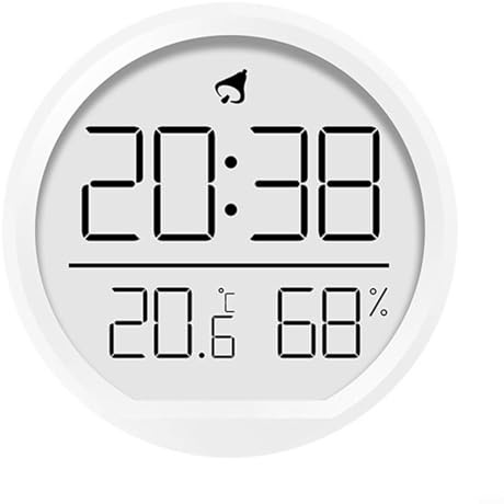 Digital Wall Clock with Indoor Thermometer Hygrometer, Humidity Date Display, Desk or Kitchen Office Wall Mountable, Celsius Fahrenheit Switch,(White)
