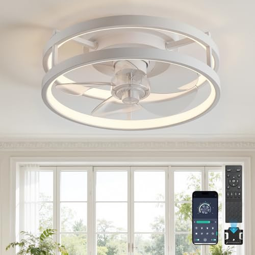 Wijzdotn 13 White Mini Ceiling Fan with Light, Dimmable LED & Easy Install