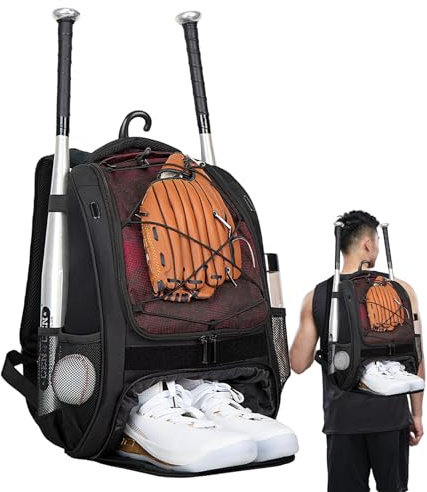 Bolsa de sóftbol – Bolsa de béisbol para niños, mochila de béisbol con compartimento para zapatos, mochila juvenil, bate de gran capacidad para jóvenes y adultos, cascos, zapatos