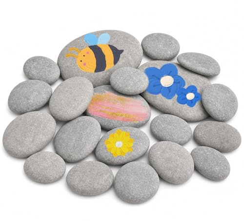 Idota 20 Stück Steine zum Bemalen, 4-11cm Flache Steine zum Bemalen | 3 Größen Kieselsteine für DIY Basteln, Aquarien, Garten Deko