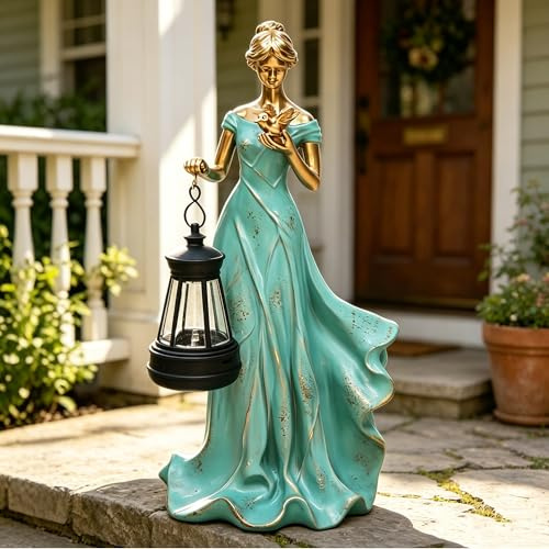 lifemet Solar Statue Einer Sonnenfee Mit Laterne, Deko für Terrasse and Hof | Solar-Skulptur mit Laterne, Wetterfestes Kunstharz, Stimmungsvolle Gartendeko, liebevolles Geschenk für Gartenliebhaber