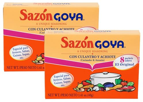 GOYA Sazón con Culantro y Achiote Pack 2 x 40 g (16 Sobres) | Condimento Latino para Arroces, Sopas, Guisos, Carnes y Legumbres | Sazonador Original con Cilantro y Achiote